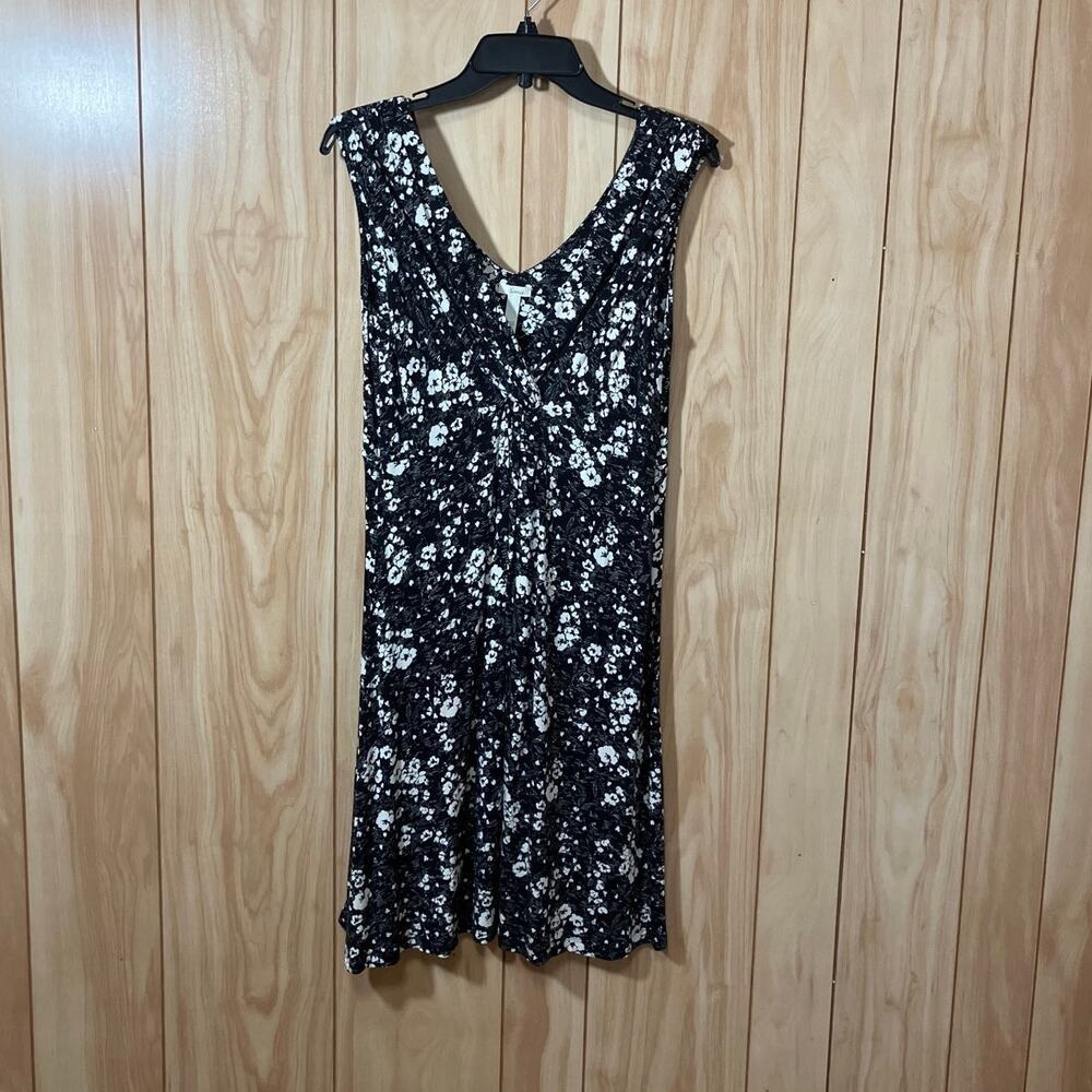 Soma Black Floral V-Neck Sleeveless A-line Midi Women Jersey Dress L